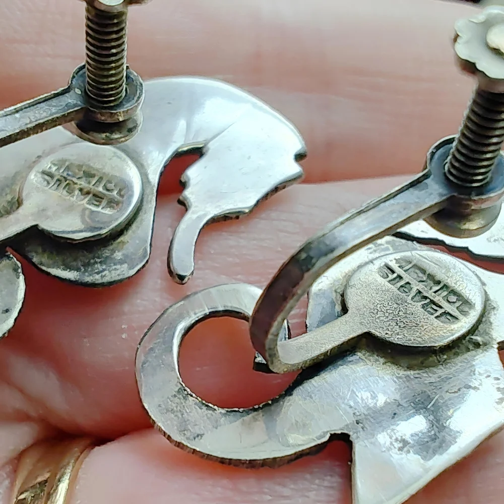 Vintage Antique MEXICO Sterling Silver Seahorse Screwback Earrings - Picture 5 of 8